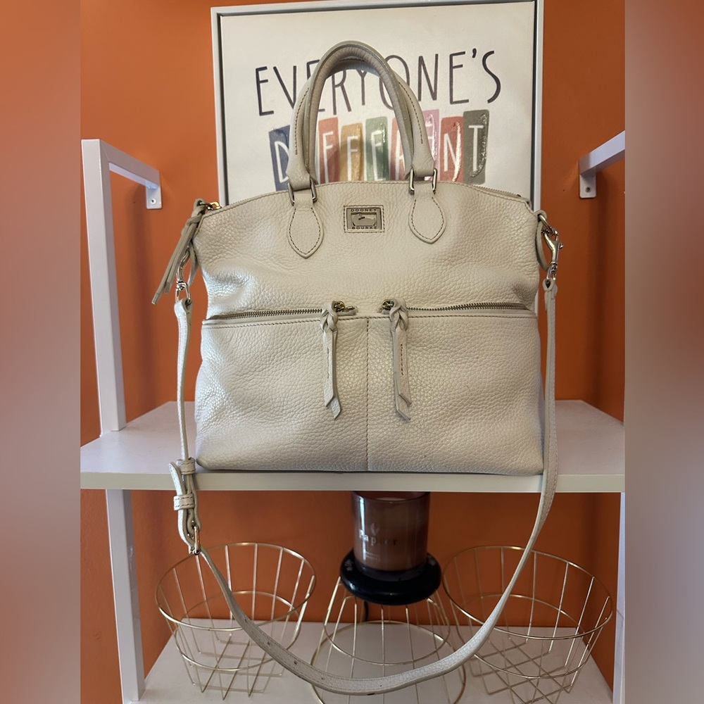 Dooney & Bourke Pebbled Leather Satchel in Light Beige/Cream